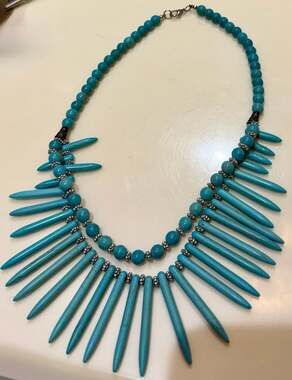 Southwest Inspired Turquoise Howlite Spike Statement Bib Necklace